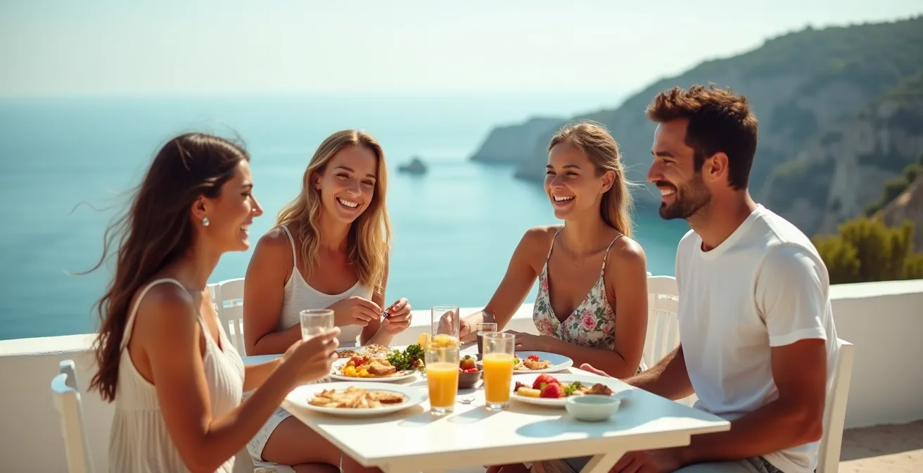 Famille sur une terrasse avec vue sur la mer à Cannes