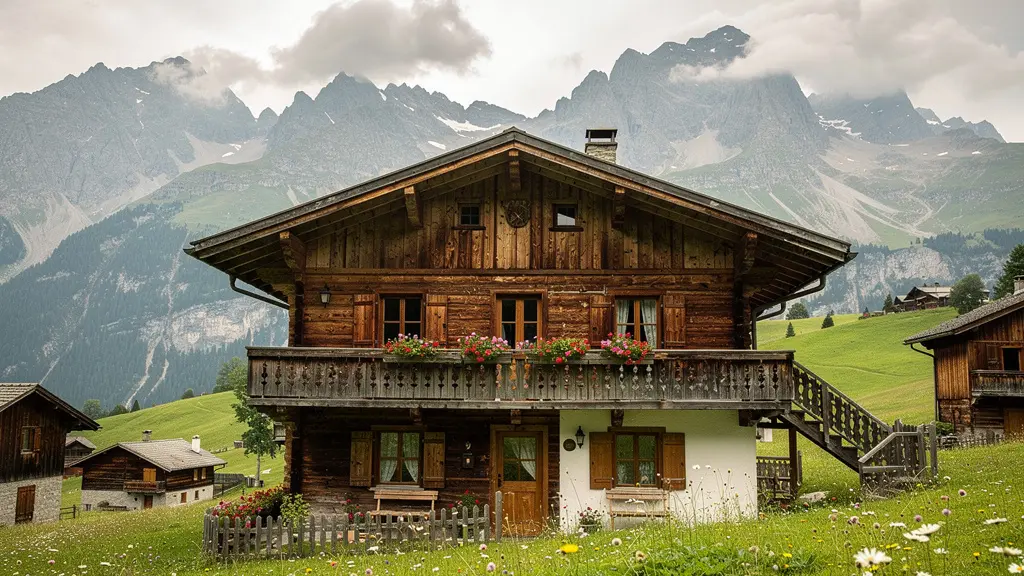 Chalet traditionnel du Valais avec montagnes suisses en arrière-plan représentant l'alternative immobilière accessible