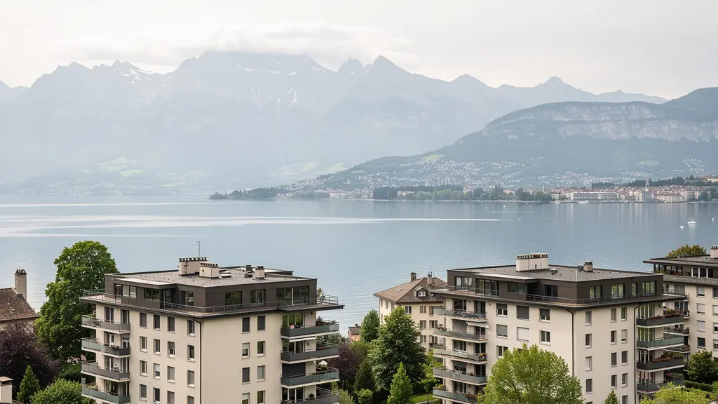 Vue panoramique sur Genève avec lac Léman et immeubles résidentiels représentant le marché immobilier suisse